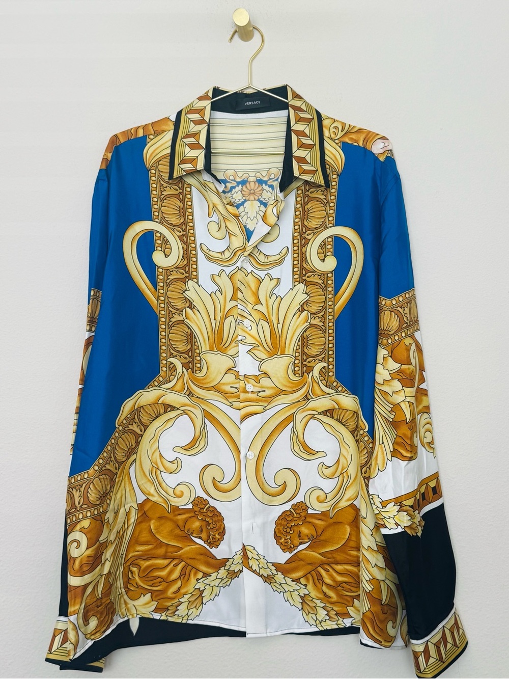 Versace-Inspired Blue & Gold Baroque Men's Shirt